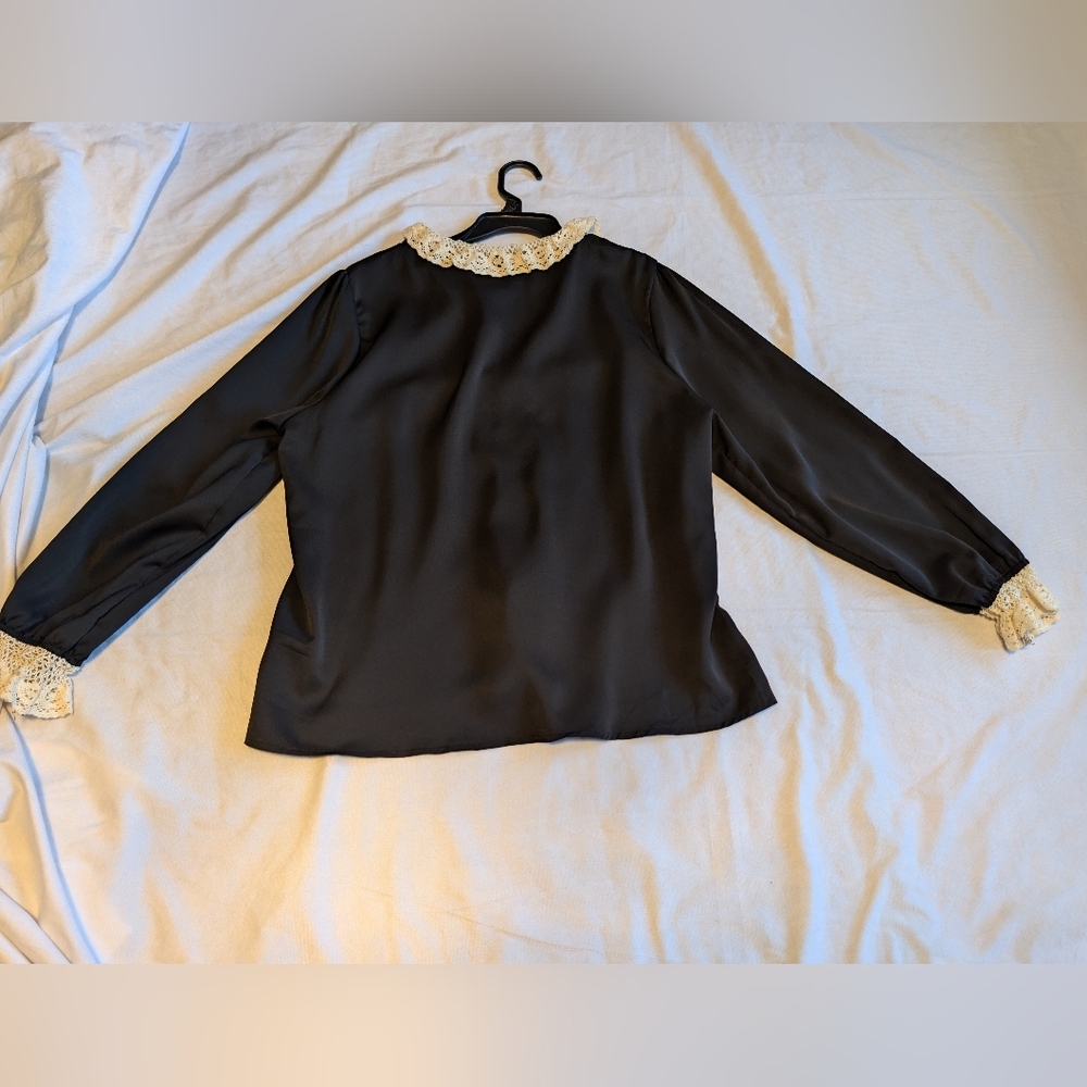 Edwardian Gothic Romantic Chrochet Lace Blouse Sz XL Wednesday Addams